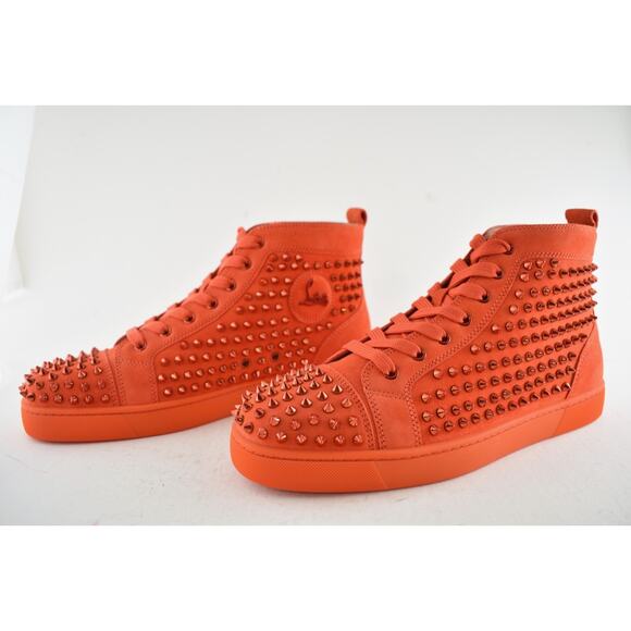 Christian Louboutin Louis Flat Spike Tomate Red Orange High Top Sneaker 42.5 9.5 - Picture 10 of 12